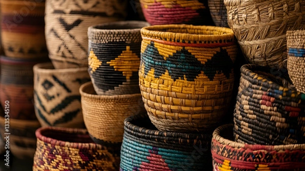 Obraz Woven basket texture with artisanal patterns for interior design