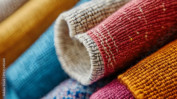 Obraz Woven textile close-up highlighting vibrant colors and tactile appeal