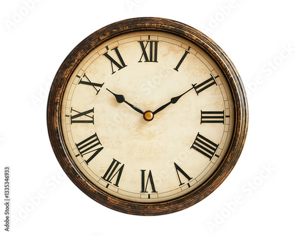 Fototapeta Vintage Clock With Roman Numerals and Dark Wooden Frame on Transparent Background, PNG