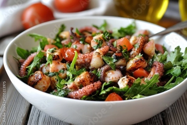 Fototapeta salad with octopus