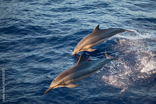 Obraz Dolphins Leaping Out of the Water in Golden Hour Lighting