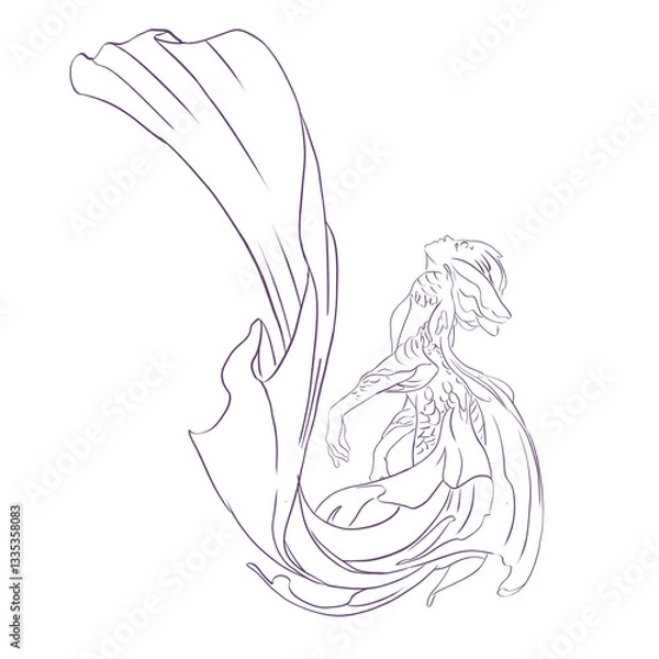 Obraz Outline of an unusual mermaid for coloring