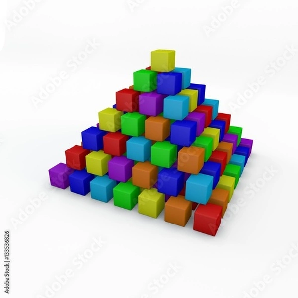 Fototapeta Pyramid from toy building blocks. 3D rendering illustration.