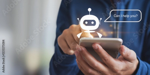 Fototapeta Chatbot conversation Ai Artificial Intelligence technology online customer service.Digital chatbot, robot application, OpenAI generate. Futuristic technology.Virtual assistant on internet.