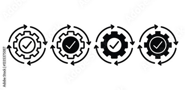 Fototapeta Gear with Check Mark in Circular Arrow Vector Design Black White Color Illustration Sets