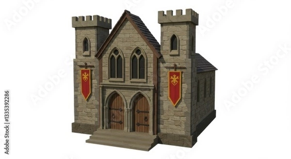 Obraz 3D Rendered Medieval Building Entrance with Double Doors