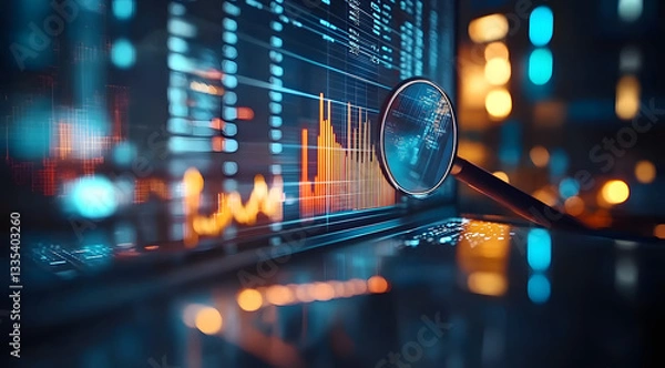 Fototapeta Business audit stock financial finance management on analysis data strategy with graph accounting marketing or report chart economy investment research profit concept