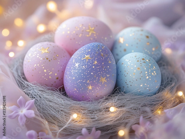 Fototapeta Elegant  Easter Nest with Decorated Eggs