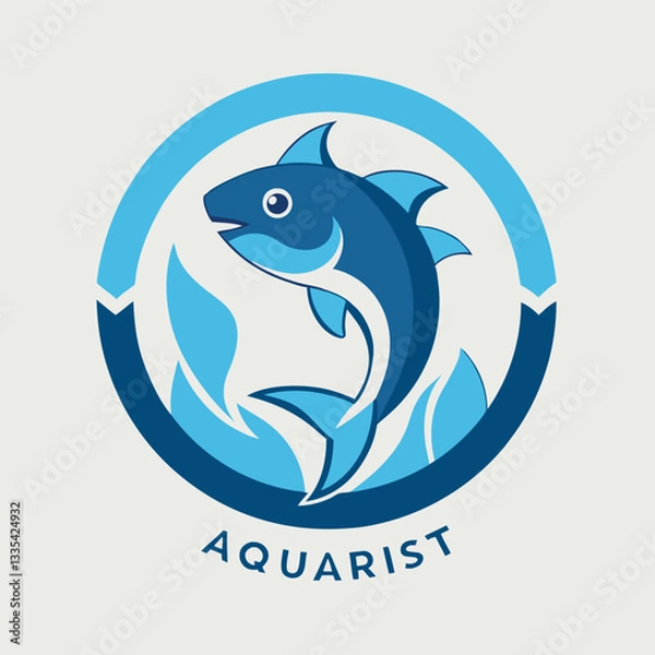 Fototapeta Creative logo design featuring an aquatic theme with colorful fish illustration and circular elements, ideal for businesses in the marine or aquarium sectors