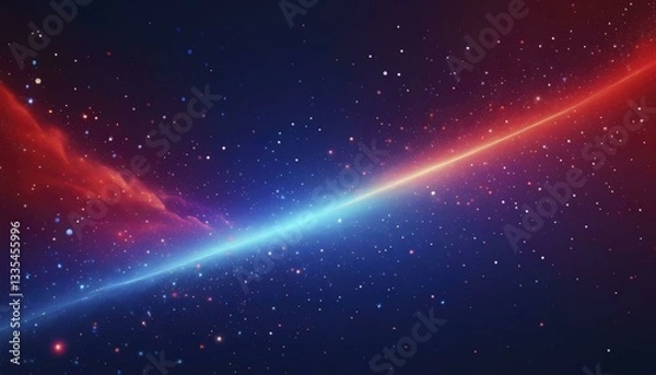 Obraz Cosmic Scene with Vibrant Gradient of Red, Blue, and White Hues and Glowing Stars