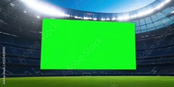 Fototapeta Green screen blank display panel monitor billboard big football stadium background wallpaper 
