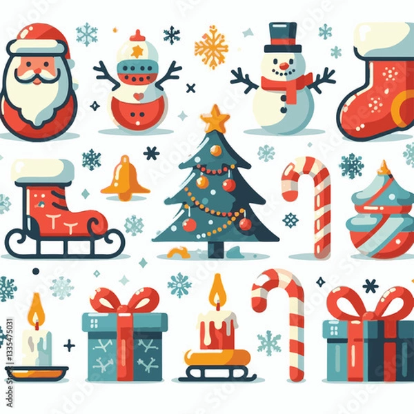 Fototapeta background, christmas, card, illustration, decoration, xmas, greeting, design, winter, white, vector, holiday, celebration, art, banner, happy, merry, tree, abstract, graphic, year, red, season, decem