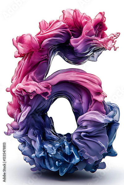 Obraz Surreal number 6 with glossy liquid textures and high-tech abstract flowing design.