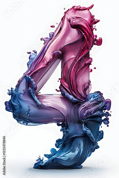 Obraz Abstract futuristic number 4 with liquid glass textures and fluid organic details.