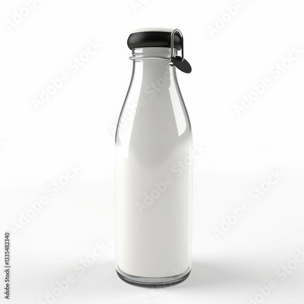 Fototapeta Fresh milk in a glass bottle mockup isolated on white background with clipping path