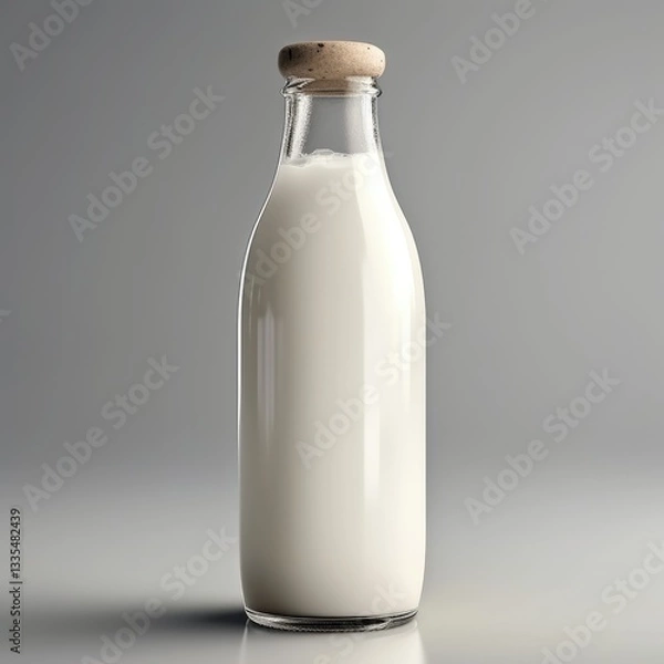 Fototapeta Fresh milk in a glass bottle mockup isolated on white background with clipping path