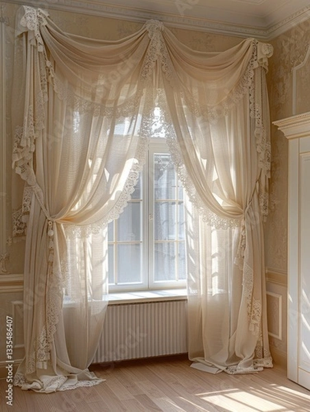 Fototapeta curtain decoration wallpaper with modern and classic concept with home room background Generate AI