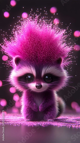 Obraz Adorable raccoon with vibrant neon fur and surreal glowing elements. Futuristic fantasy animal.