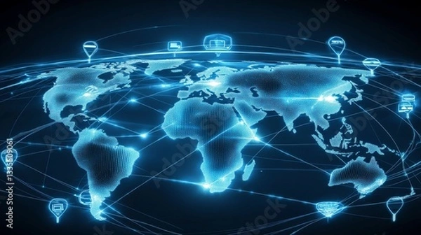 Fototapeta Establishing a high-tech global distribution network worldwide gigapixel illustration digital environment aerial view advanced technology