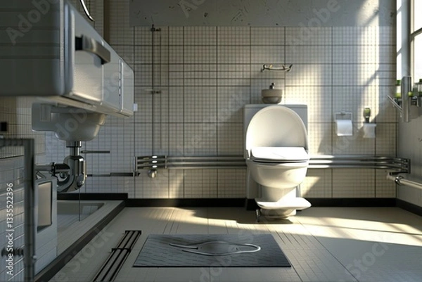 Fototapeta High Detail Visual of Toilet with Friendly Design for People with Disability