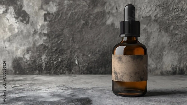 Fototapeta Amber Glass Bottle with Distressed Label on Concrete Background