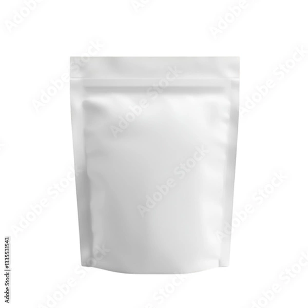 Fototapeta Blank white stand-up pouch with ziplock closure, isolated on a white background, perfect for food packaging, product branding, and storage solutions