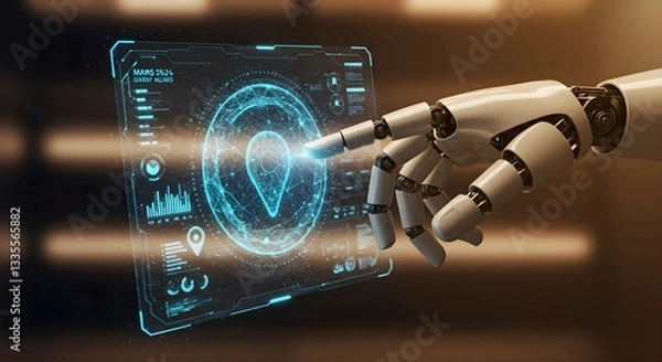 Obraz robot hand touching hologram touch screen