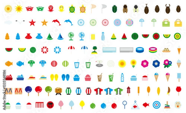 Fototapeta バナー、アイコン、ウェブ・サイトのボタン等の素材にも使える夏の素材セット