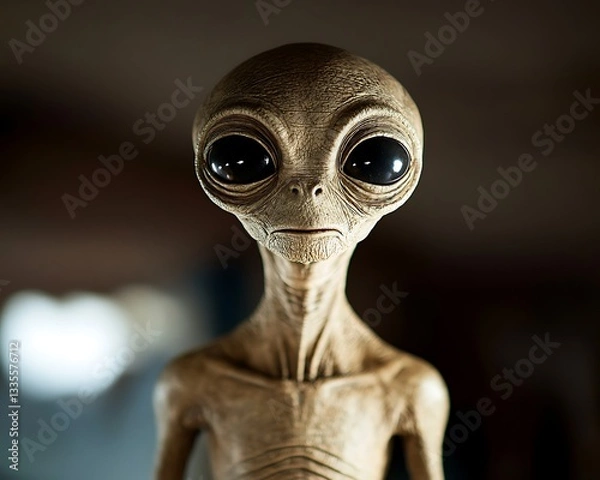 Fototapeta Grey Alien Closeup Portrait Studio