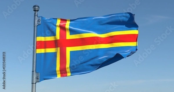 Fototapeta Aaland Flag Waving in Clear Sky Realistic Background