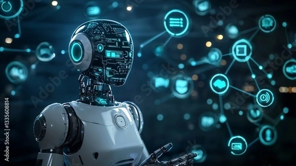 Fototapeta Quantum enhanced AI chatbot engaging lifelike human conversations hyper detailed futuristic digital assistant