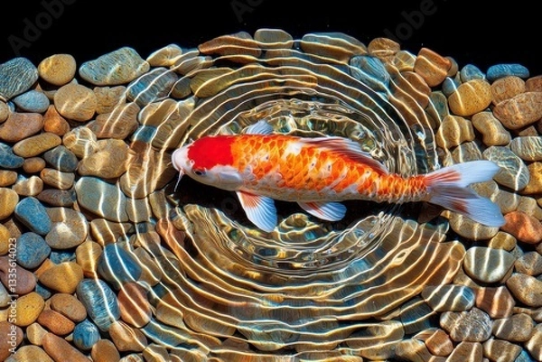 Obraz Vibrant Koi Fish in Concentric Stone Pond