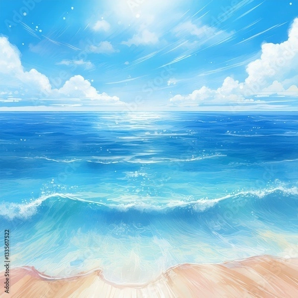 Fototapeta 晴れ渡る空！青い海！旅行に行きたくなるようなイラスト素材