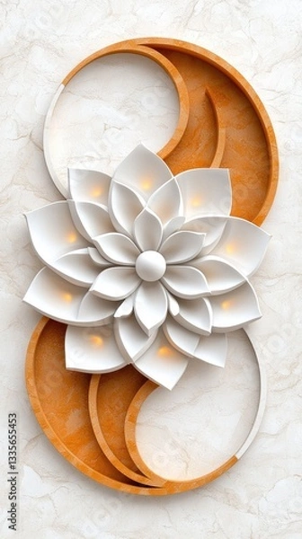 Fototapeta White Flower with Orange Abstract Design on Textured Background