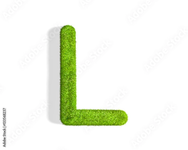 Fototapeta Grass letter L in uppercase format from top angle with shadow on ground.
