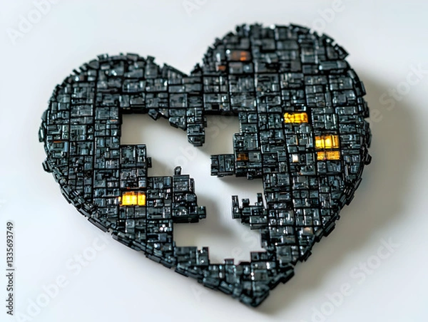 Obraz Broken heart, digital art, white background, abstract concept, love