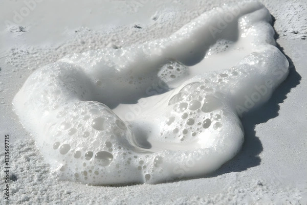 Fototapeta White foam from geothermal spring, close-up