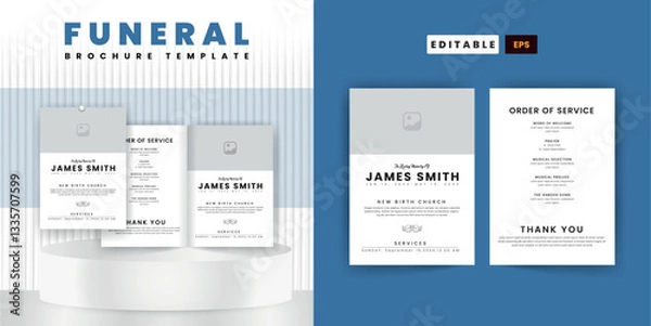 Fototapeta Funeral Template for Memorial Program. Minimalist Funeral Invitation Card Bifold Brochure Design Layout.