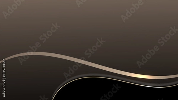 Fototapeta Abstract luxury gold ribbon lines elements with glowing light effect on background.