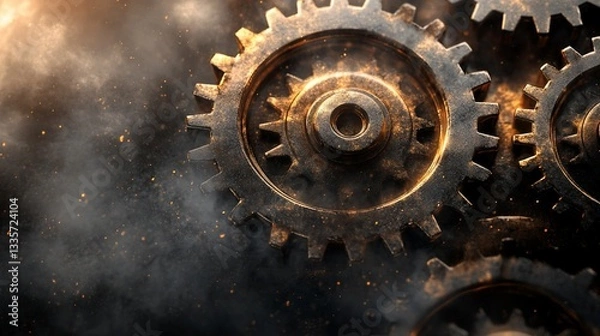 Fototapeta Interlocking Gears and Cogs Symbolize Industrial Progress and Engineering