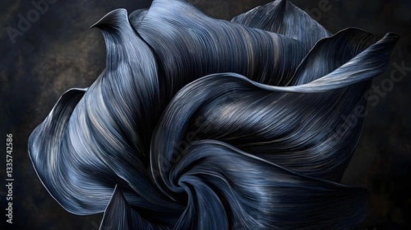 Fototapeta Elegant Silk Fabric Folds in Dark Navy with Soft Highlights