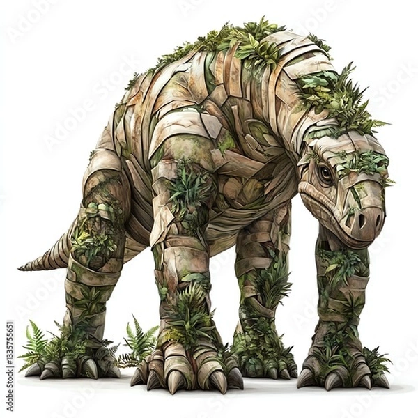 Obraz An imaginative dinosaur covered in lush vegetation, symbolizing the harmony between nature and ancient life.