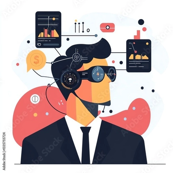 Fototapeta An innovative figure representing data analysis with modern technology interface elements around.