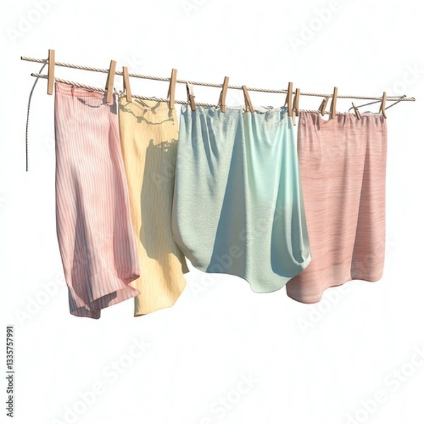 Obraz Colorful clothes hanging on a line, showcasing a sunny day and a relaxed outdoor atmosphere.