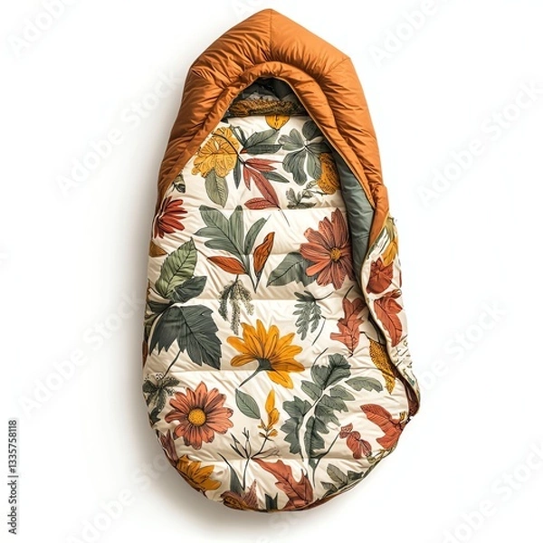 Obraz Colorful floral sleeping bag ideal for outdoor adventures and camping, featuring autumn-inspired patterns.