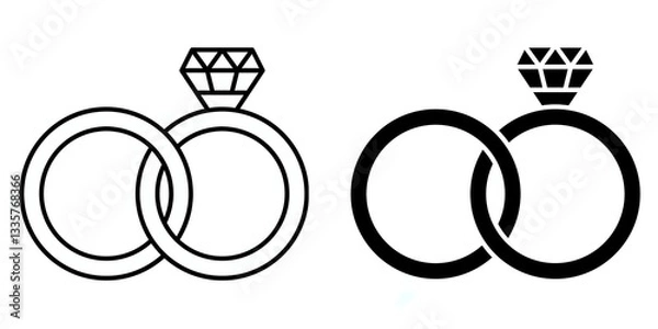 Fototapeta diamond engagement ring editable stroke outline icon isolated on white background flat vector illustration, black outline, Pixel perfect