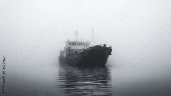 Fototapeta Mysterious Ship Emerges from the Fog: A Haunting Maritime Scene