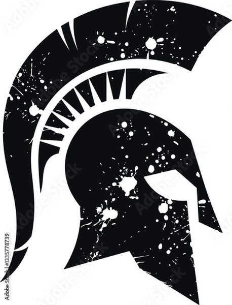 Obraz Abstract black grunge spartan and viking helmet with ink blots splashes isolated on white background
