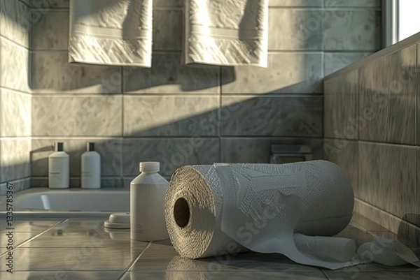 Fototapeta High Resolution of Toilet Paper in the Bathroom