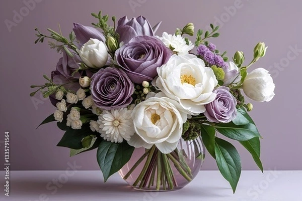 Fototapeta Elegant Floral Design with Mauve and White Petals in Soft Shades